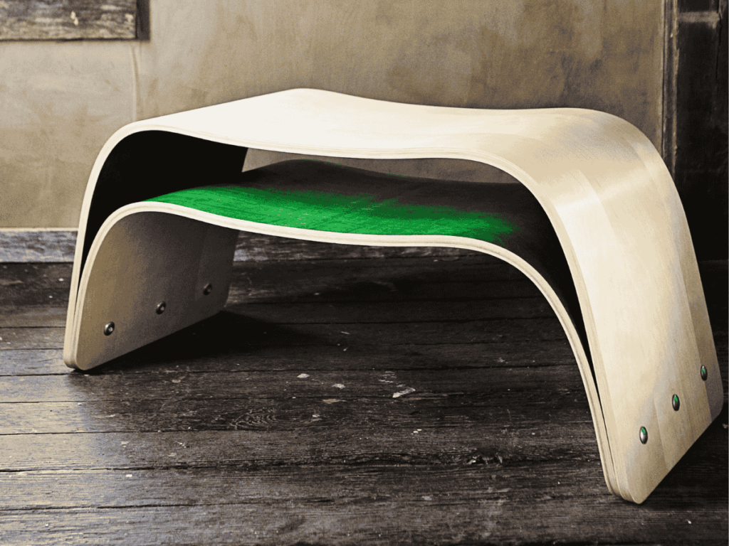 curved wooden bench
